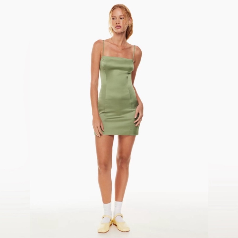 Aritzia Sunday Best Sage Green Mini Dress Satin